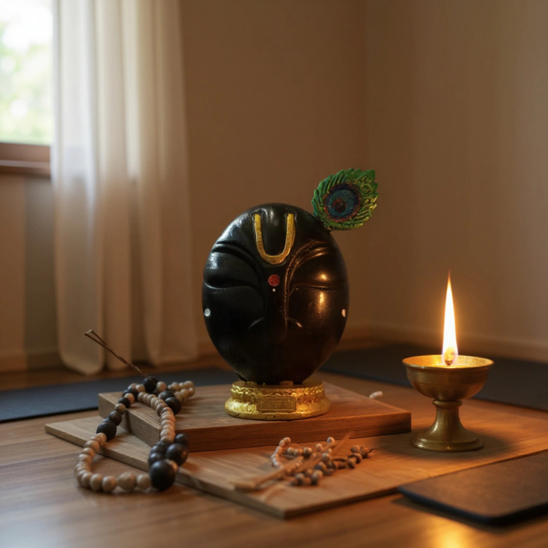 Shree Krishna Thakur Ji Statue Shyam Varan with Mor Pankh – Resin Idol for Car Dashboard &amp; Home Temple