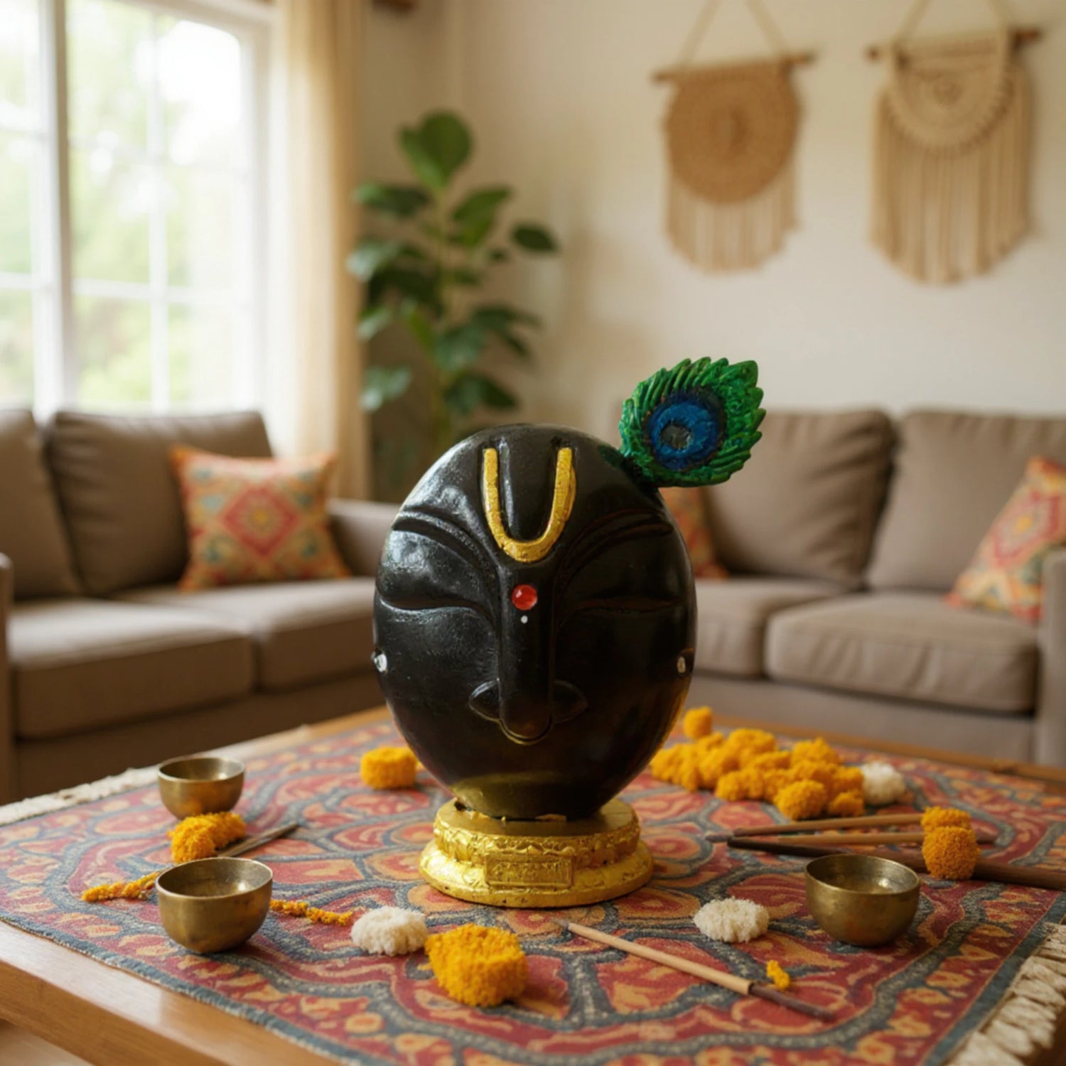 Shree Krishna Thakur Ji Statue Shyam Varan with Mor Pankh – Resin Idol for Car Dashboard &amp; Home Temple