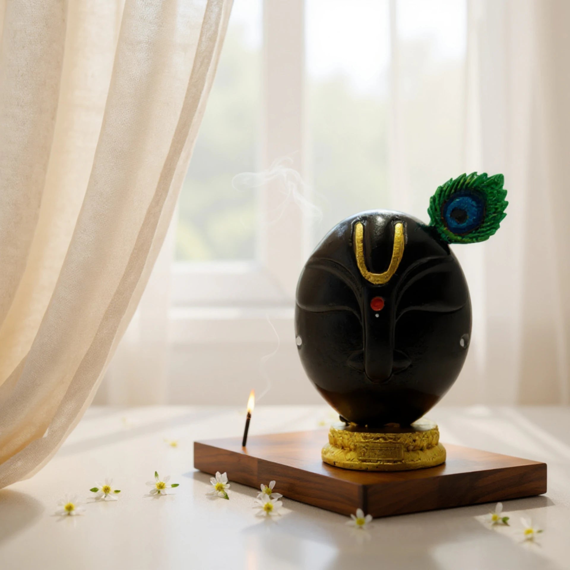 Shree Krishna Thakur Ji Statue Shyam Varan with Mor Pankh – Resin Idol for Car Dashboard &amp; Home Temple